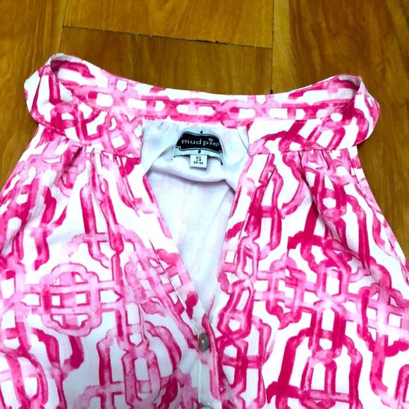 Mud Pie Pink and White Intricate Pattern Sleeveless Dress Size Small - Picture 8 of 10